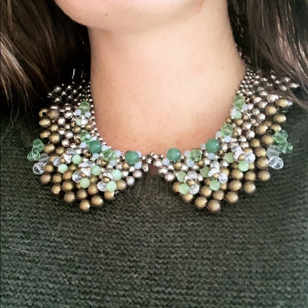 Anthropologie Green Collar Beaded Necklace